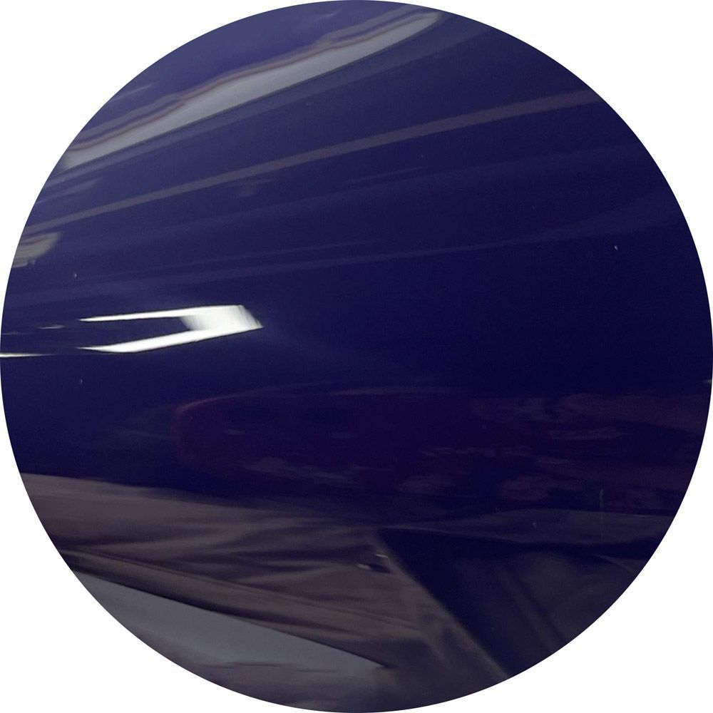 A dark blue circle with a white background