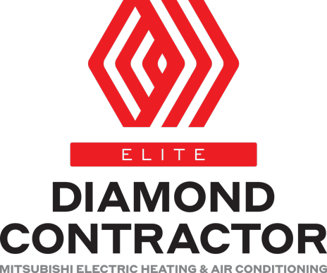 Mitsubishi Electric Diamond Contractor logo with a red hexagonal icon above text on a white background.