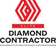 The Mitsubishi Electric Elite Diamond Contractor logo featuring a red geometric emblem above black bold text.