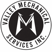 Black and white logo for Valley Mechanical Services Inc. featuring a stylized letter M inside a circular border.