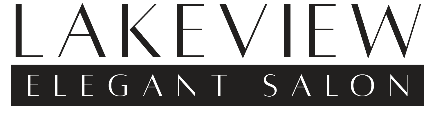 A black and white logo for lakeview elegant salon