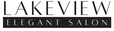 A black and white logo for lakeview elegant salon
