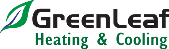 The logo for greenleaf heating and cooling has a green leaf on it.