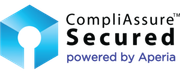 A logo for compliassure secured powered by aperia