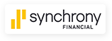 The logo for synchrony financial is yellow and black.