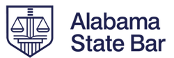 The logo for the alabama state bar has a scale of justice on it.