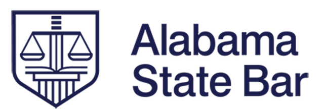 The logo for the alabama state bar has a scale of justice on it.