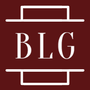 A white logo on a red background that says blg