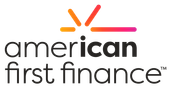 American First Finance logo with colorful sunburst and text.