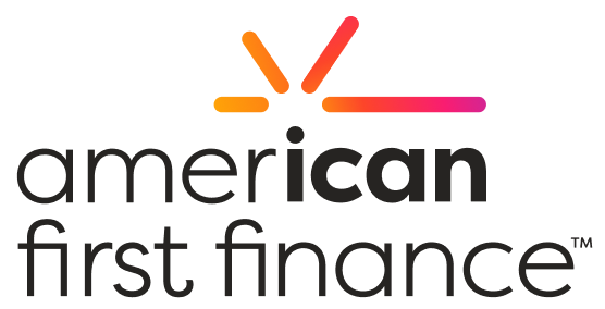 American First Finance logo with colorful sunburst and text.
