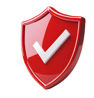 Red shield with white checkmark, representing security and validation.