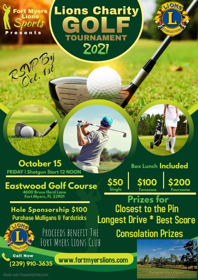 A poster for the lions charity golf tournament in 2021