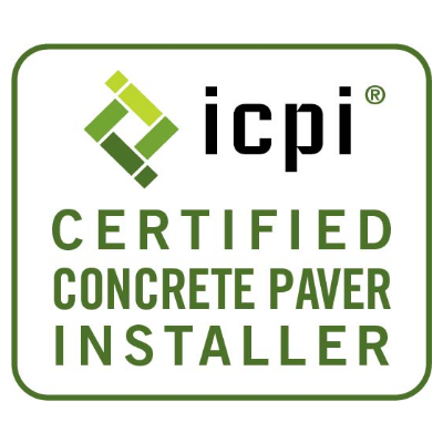 A logo for a certified concrete paver installer