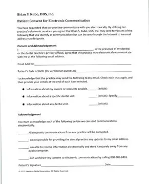 Permission to Correspond — Kamuela, HI — Brian S Kubo, DDS, Inc.