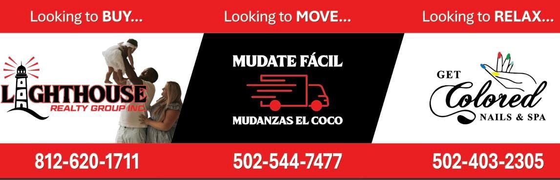 Banner advertising real estate, moving, and spa services.