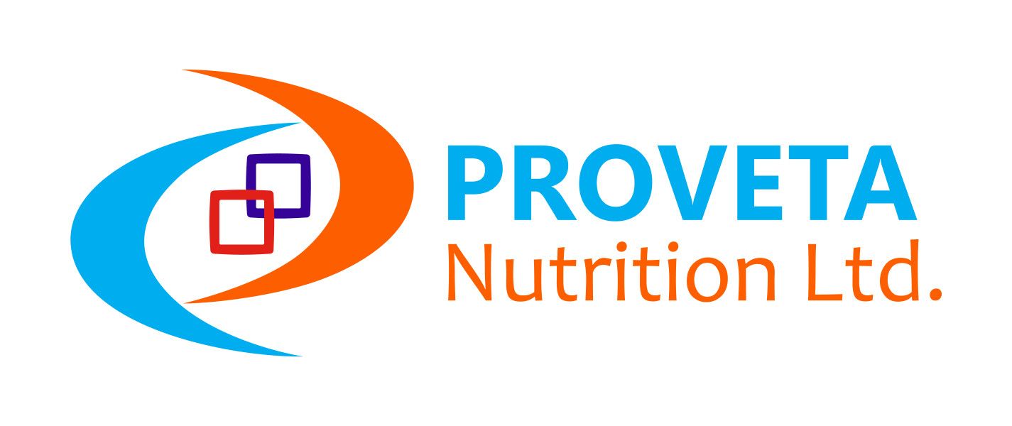 Logo for Proveta Nutrition Ltd. Blue and orange swooshes surround two overlapping squares and text.