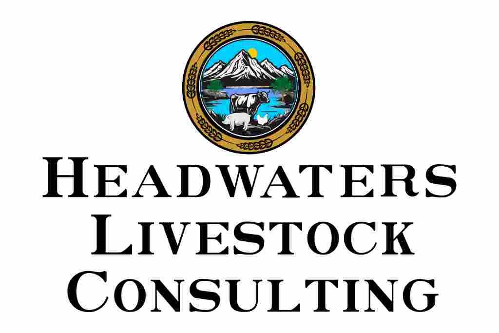 Headwaters Livestock Consulting logo: Mountains, water, animals, and text on white background.