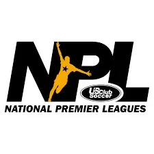 NPL logo: Black letters with an orange player silhouette and 