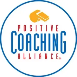Logo for Positive Coaching Alliance: blue circle, text, whistle icon.