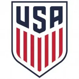 USA Soccer logo: Shield with red and white stripes and 