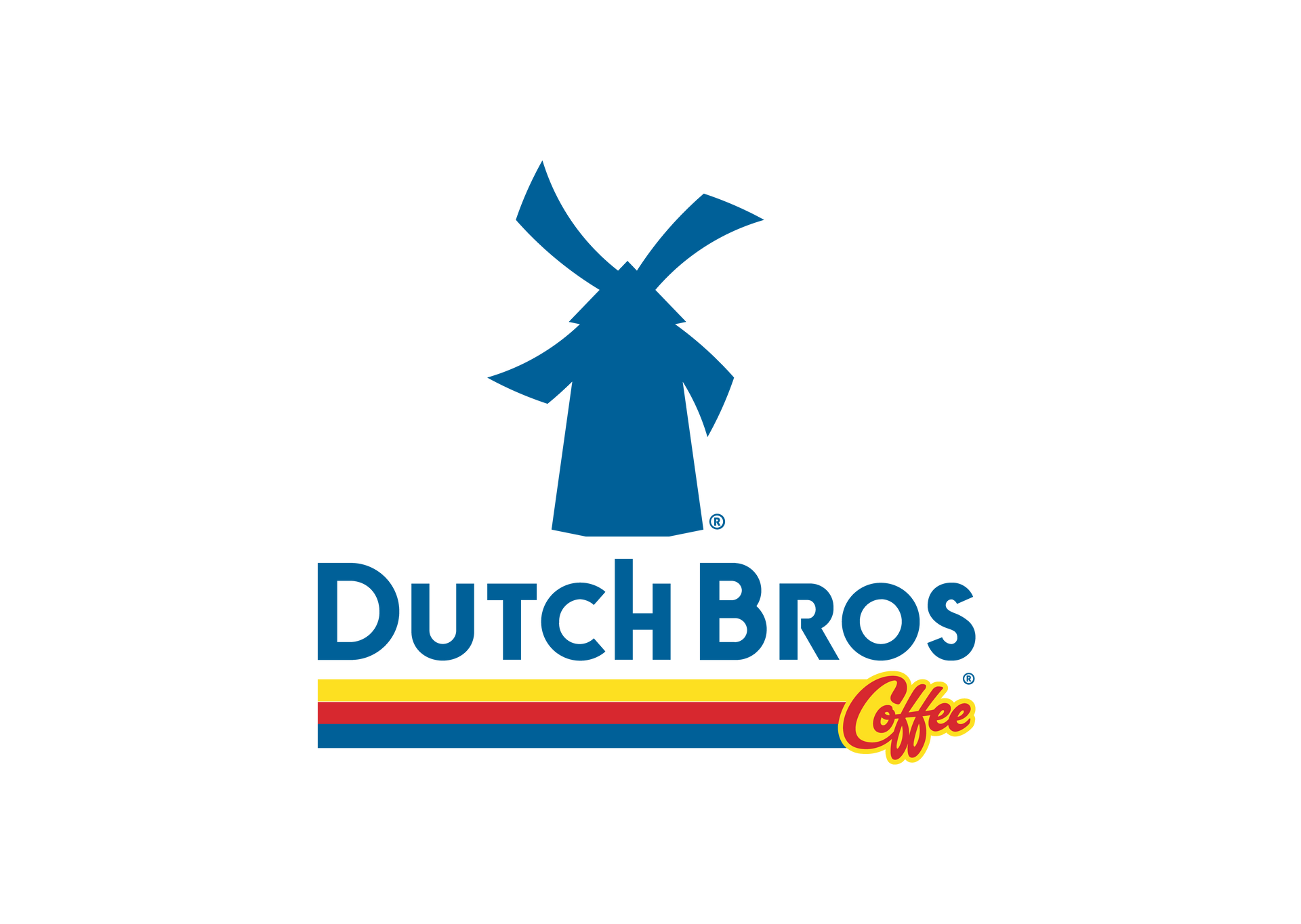 A dutch bros coffee logo with a windmill on it