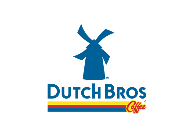 A dutch bros coffee logo with a windmill on it