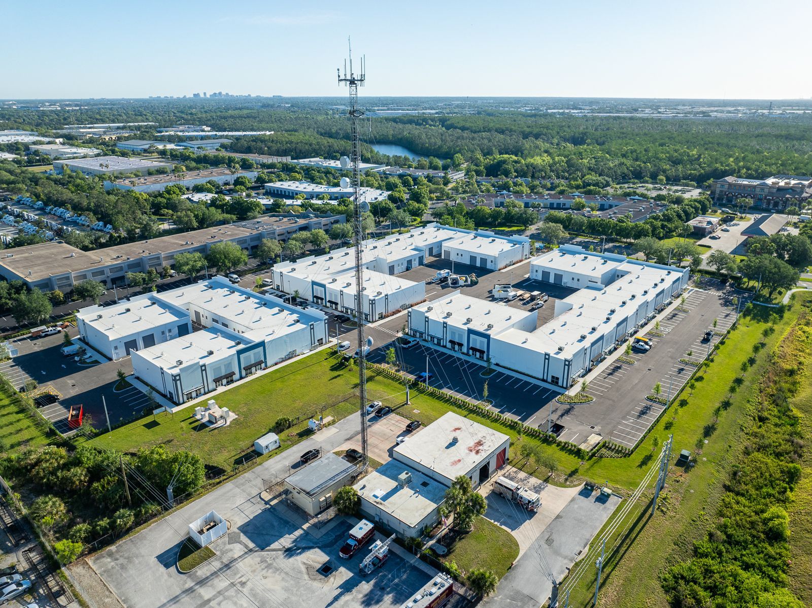 An aerial view of a large industrial area with a lot of buildings.