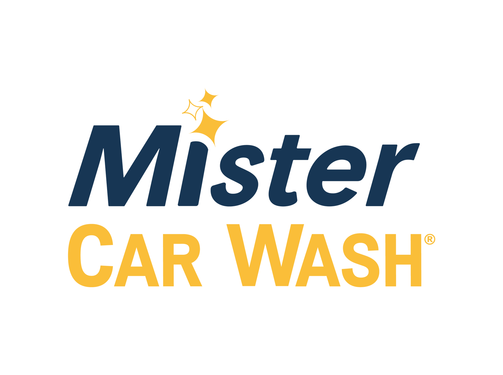 The logo for mister car wash is blue and yellow.