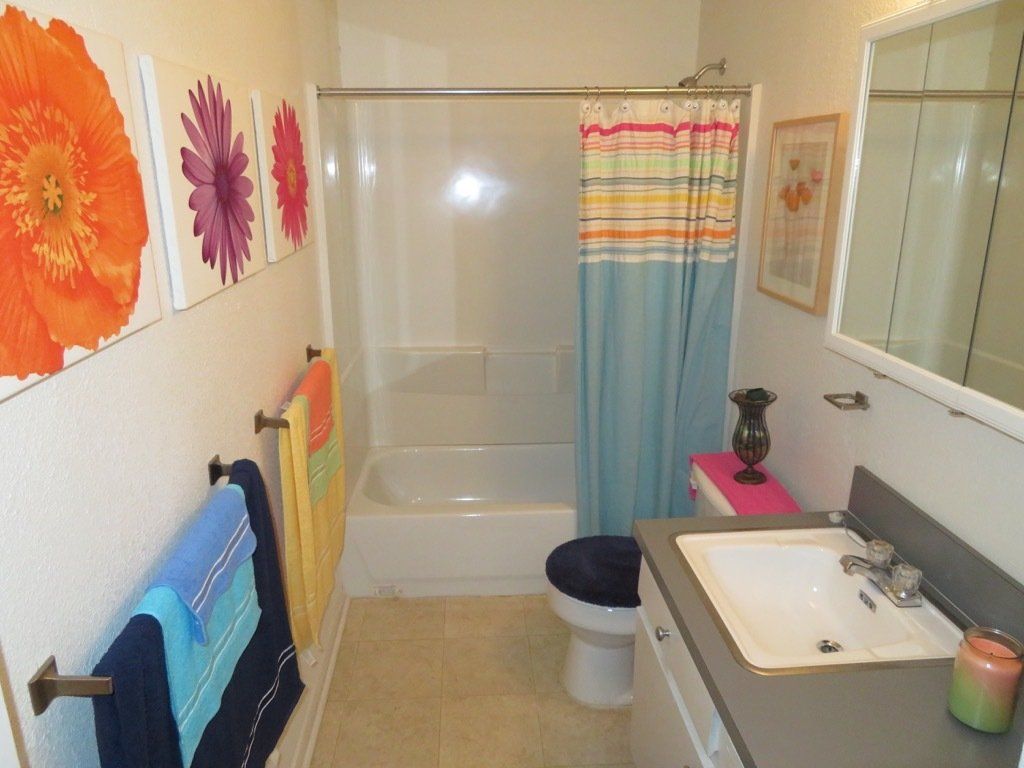 colorfully decorated large bathroom image at lions court apartments in Wichita Falls, TX