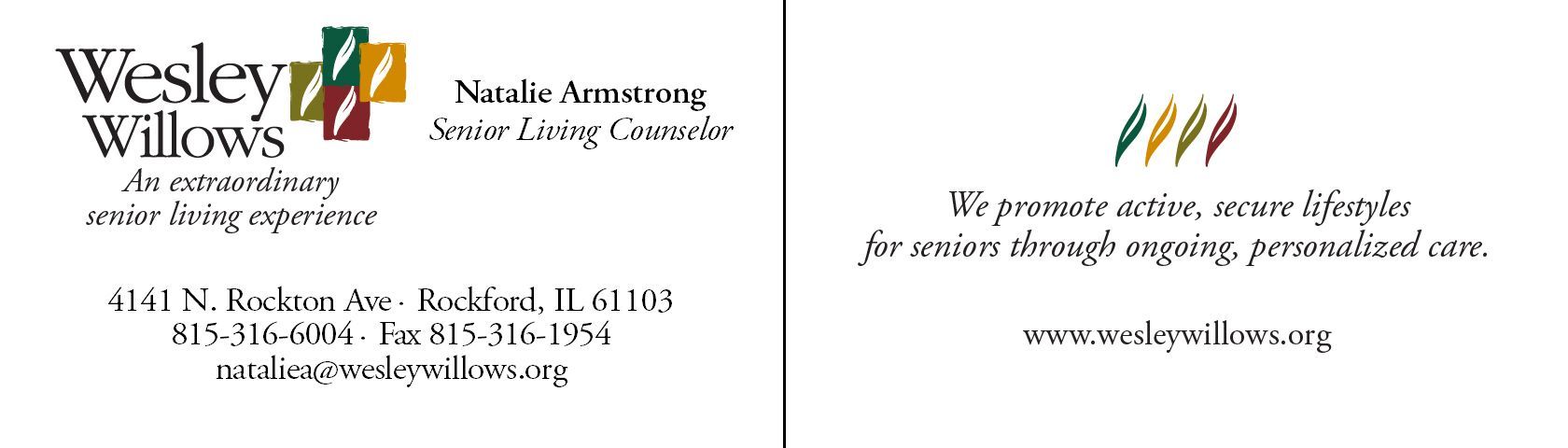 Natalie Armstrong Business Card | Wesley Willows