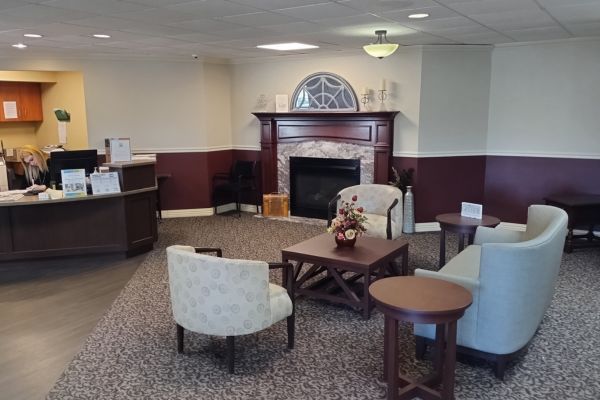Front lobby at the assisted living community at Wesley Willows
