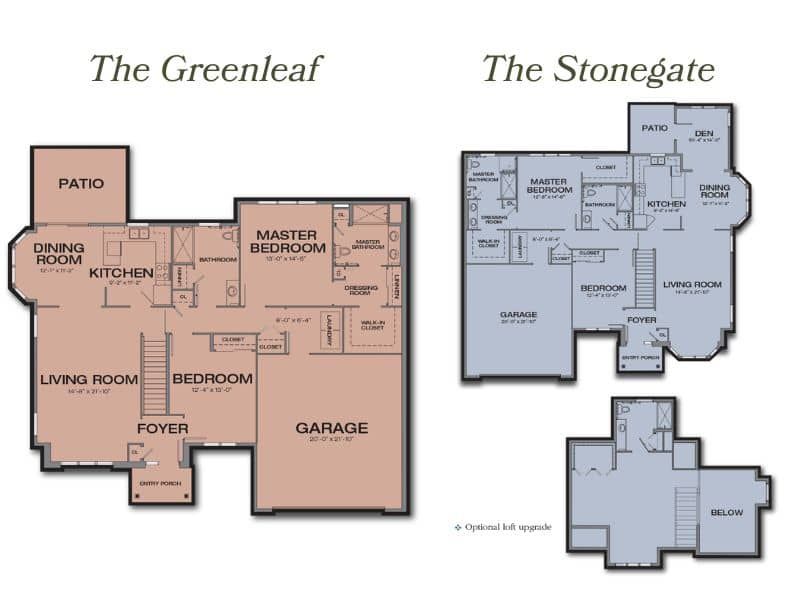 Maps of the Greenleaf and Stonegate floorplans available at Peterson Meadows
