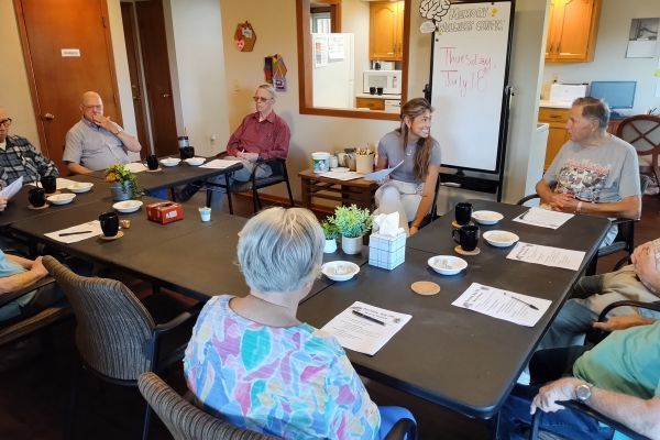 A discussion takes place at the Memory Wellness Center at Wesley Willows in Rockford, IL