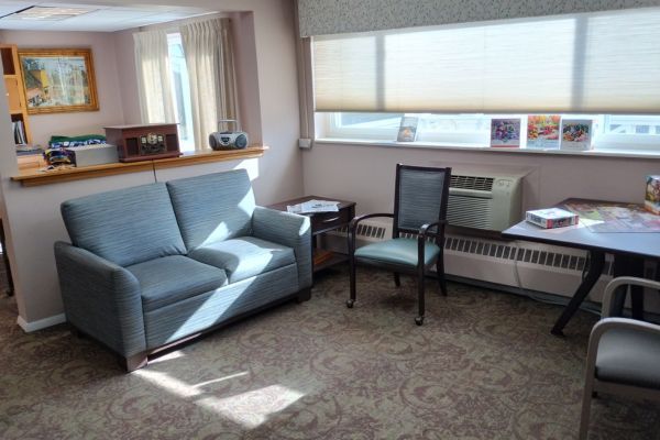 Area for sitting and playing games at a senior living community