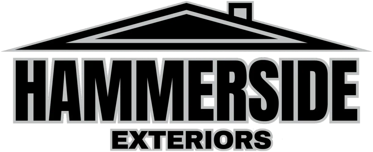 HammerSide Exteriors logo, black text and roof illustration on a white background.