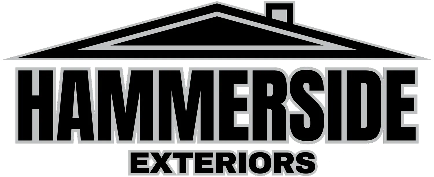 HammerSide Exteriors logo, black text and roof illustration on a white background.