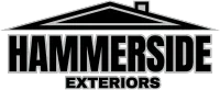 HammerSide Exteriors logo, black text and roof illustration on a white background.