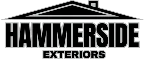 HammerSide Exteriors logo, black text and roof illustration on a white background.