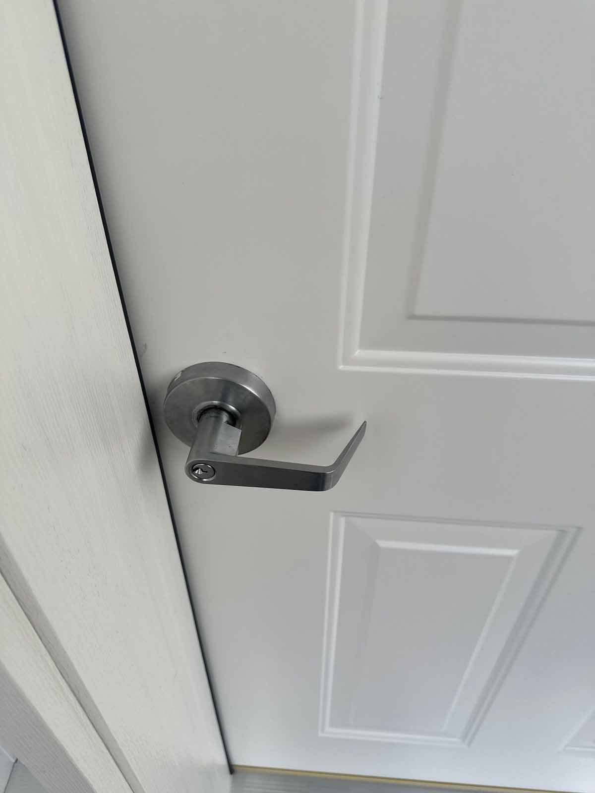 White door with a silver lever handle.