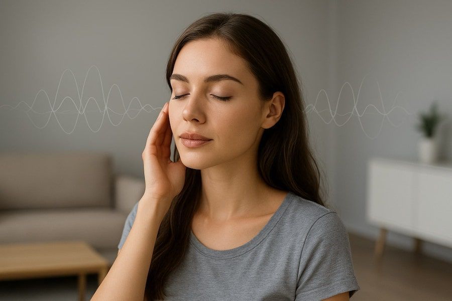 Mujer escuchando ondas acústicas