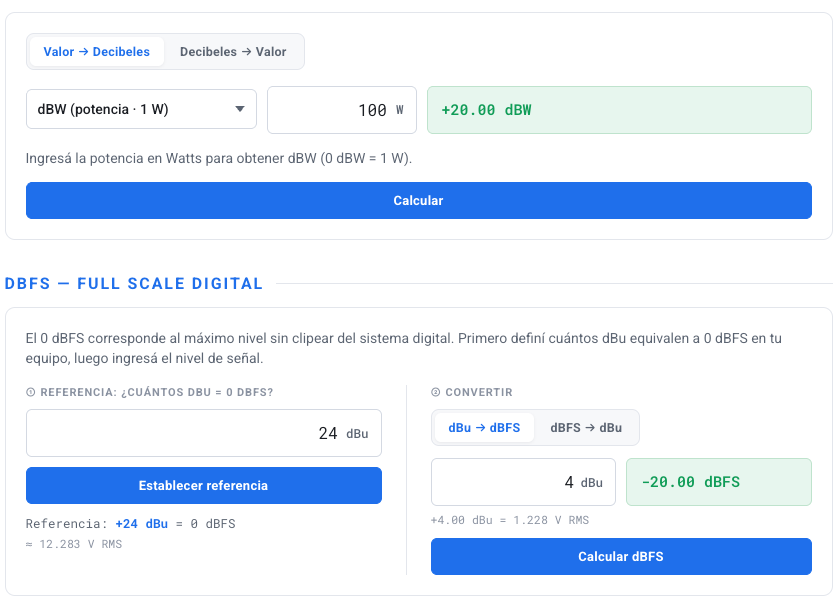 Calculadora de Decibeles