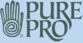 The logo for pure pro is a hand with a swirl around it.