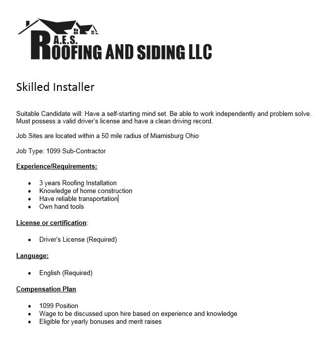 Skilled Installer Job Description