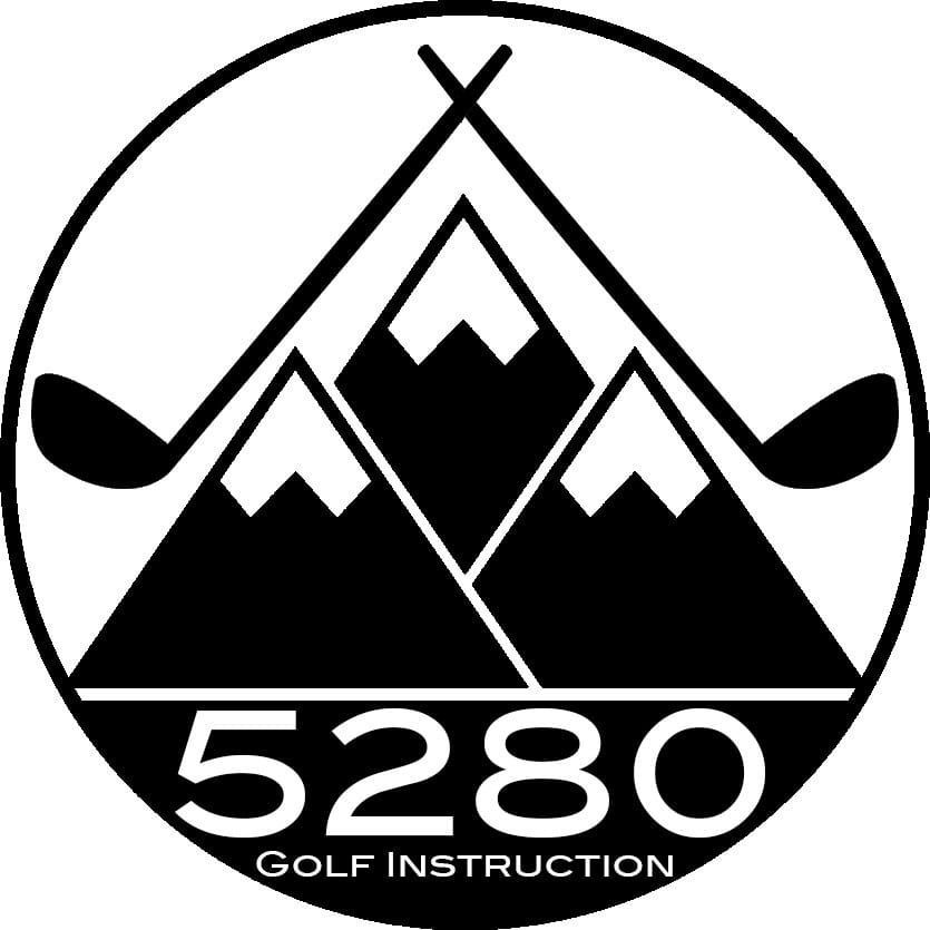 A black and white logo for a golf instruction company.