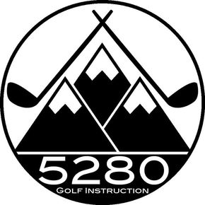 A black and white logo for a golf instruction company.