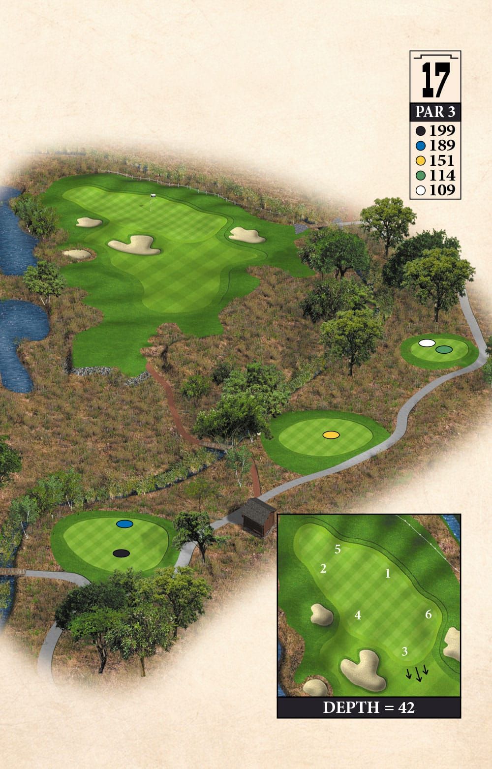 A map of a golf course with the number 17 on it.