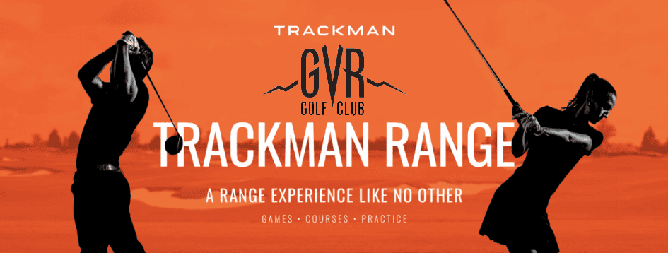 A poster for the trackman range shows two people playing golf