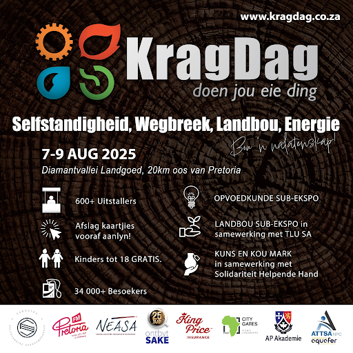 Announcement for Flying Fury axe throwing at Pretoria Fees from April 18-21, 2025. Includes a