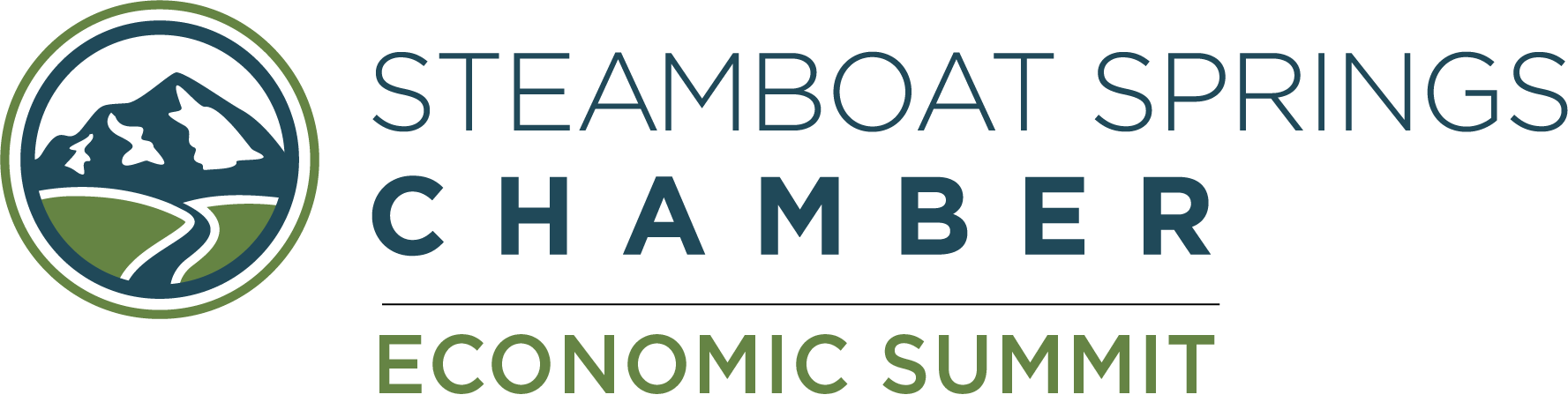 Steamboat Springs Chamber Economic Summit logo with mountain and river scene in a circle.