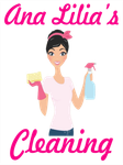 A logo for ana lilia 's cleaning shows a woman holding a sponge and spray bottle